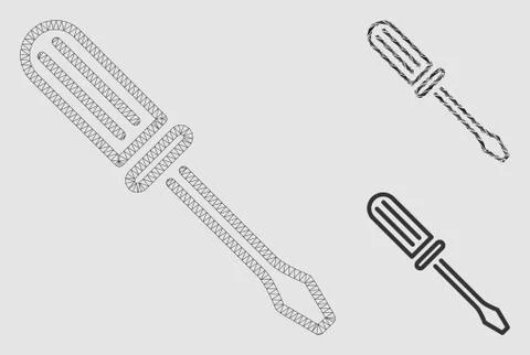 Contour Screwdriver Vector Mesh 2D Model and Triangle Mosaic Icon Illustrazione stock