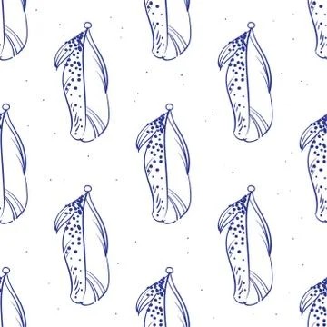 Contour seamless feather pattern. Seamless background with feathers of bird.  Stock Illustration