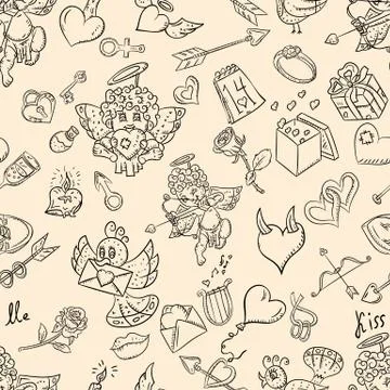 Contour seamless pattern illustration 2 in the style of childrens scribbles o Stock Illustration