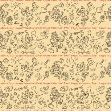 Contour seamless pattern illustration 4 in the style of childrens scribbles o Stock Illustration