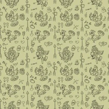 Contour seamless pattern illustration 6 in the style of childrens scribbles o Stock Illustration