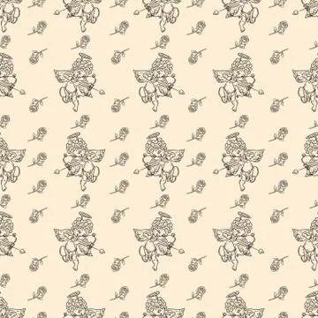Contour seamless pattern illustration in the style of childrens scribbles on Stock Illustration