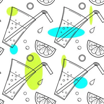 Contour seamless pattern, a set of summer sweets, soda and lime Stock Illustration