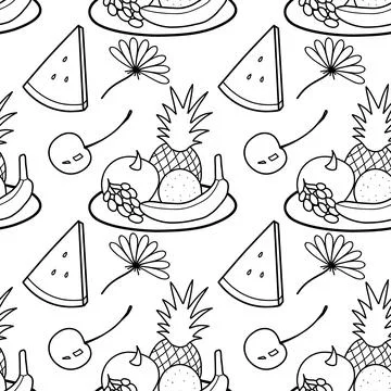 Contour seamless pattern, a set of summer sweets Stock Illustration