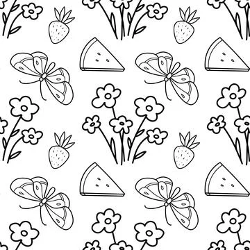Contour seamless pattern, a set of summer sweets Stock Illustration