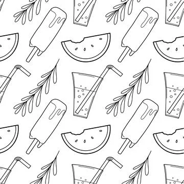 Contour seamless pattern, a set of summer sweets-vector Stock Illustration