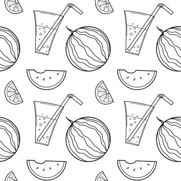 Contour seamless pattern, a set of summer sweets Stock Illustration