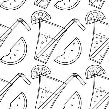 Contour seamless pattern, a set of summer sweets Stock Illustration