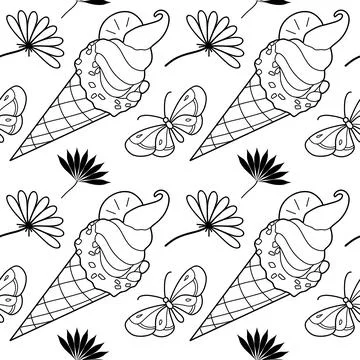 Contour seamless pattern, a set of summer sweets Stock Illustration