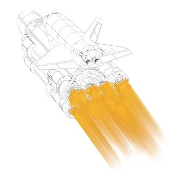 Contour of Space Shuttle Launch. Isometric view. Spaceship Vector illustration. イラスト素材