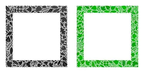 Contour Square Icon Eco Composition of Floral Elements Stock Illustration