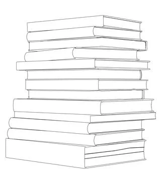 Contour of stack books from black lines isolated on white background. Front.. Stock Illustration