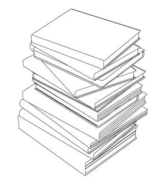 Contour of stack books from black lines isolated on white background. Isometr Stock Illustration