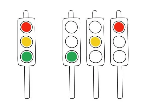 Contour traffic light set. Stop, wait, go sign. Spectacle. Road rule. 3 Stock Illustration