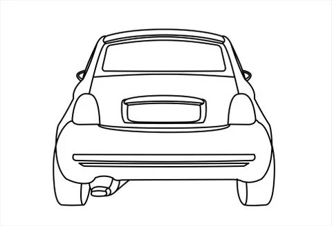 Contour vector car isolated on white background, rear view. Stock Illustration