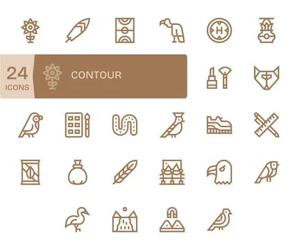 Contour Vector Icon Collection with 24 64x64 Bold Line Designs Stock Illustration