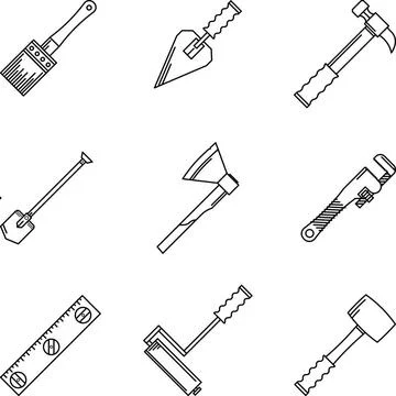 Contour vector icons for hand tools Set of black contour vector icons for ... Stock Photos