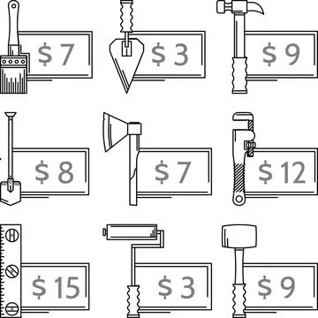Contour vector icons for hand tools store Black contour icons vector colle... Stock Photos