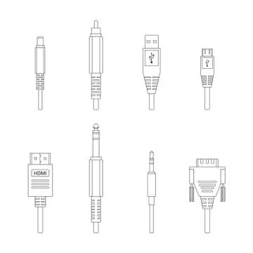 Contour vector various audio connectors and inputs Stock Illustration