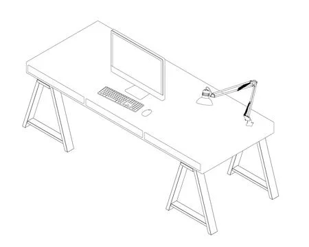 The contour of the workplace with a computer on the table and a lamp made of Stockillustratie