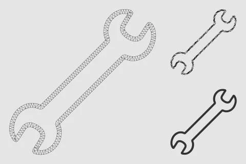 Contour Wrench Vector Mesh Wire Frame Model and Triangle Mosaic Icon イラスト素材