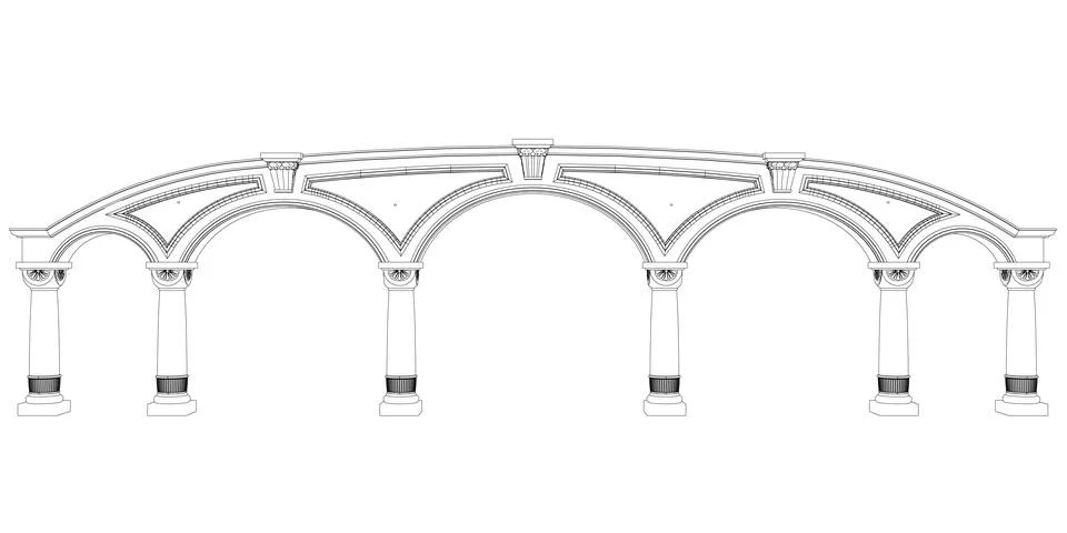 Contouring coloring of classical arch. Classic antique portal with columns in Illustrazione stock