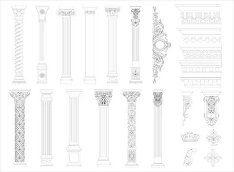 Contouring coloring set of classical columns elements Stock Illustration
