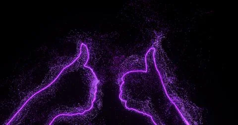 Contours of two hands show the thumbs up sign, color of the particles very peri Stock Illustration