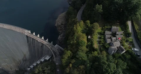 Contra dam, fly back from Selvatica di Sotto - Aerial 4K Stock Footage 93831144