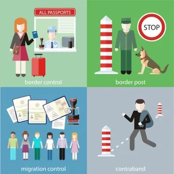 Contraband, border control, post and migration Illustrazione stock