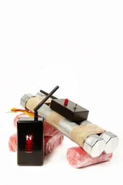 Contraband components and remote control for bomb making Stock Photos
