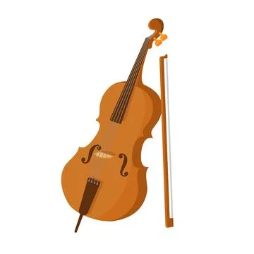 Contrabass with a bow. Stringed musical instruments. Illustration isolated. Flat Stock Illustration