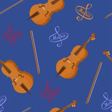 Contrabass with a bow. Stringed musical instruments. Illustration pattern. Flat Stock Illustration