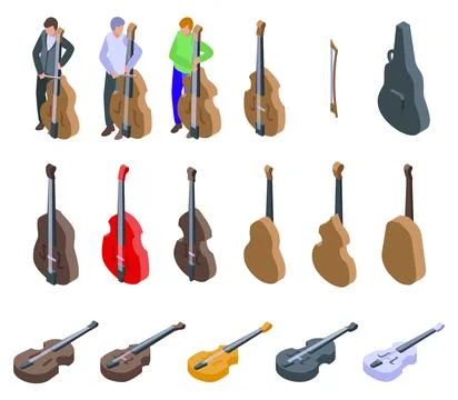 Contrabass icons set isometric vector. Play music instrument Stock-Illustration