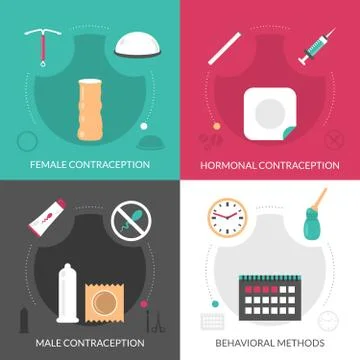 Contraception Concept Icons Set Stock Illustration