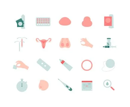 Contraception method infographic icons set. Vector flat healthcare color ic.. Stock Illustration