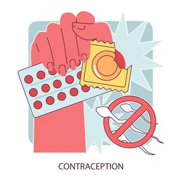 Contraception methods. Birth control and pregnancy prevention. Sexual health イラスト素材