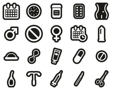 Contraception Methods Icons White On Black Sticker Set Big イラスト素材