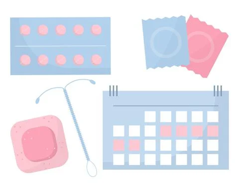 Contraception set. Types of contraception. Stock Illustration