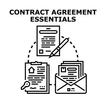Contract agreement essentials documents signing concept 스톡 일러스트