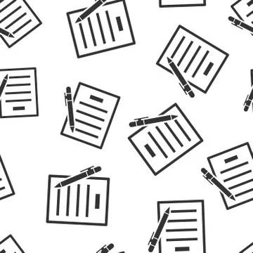 Contract agreement icon seamless pattern background. Document sheet with pen  Illustrazione stock