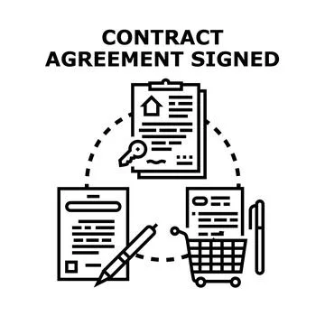 Contract agreement signing document process and transaction Stock Illustration