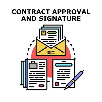 Contract approval and signature process paperwork concept 스톡 일러스트