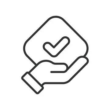 Contract approval hand checkmark icon in line design. contract approval hand Stock Illustration
