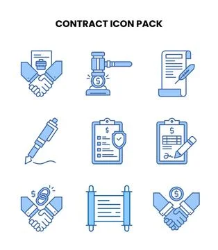 Contract Blue Bundle Icons Pack Stock Illustration