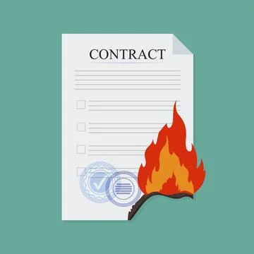Contract break fire, in flat style, business concept, vector Stock Illustration