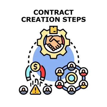 Contract creation steps forming business agreement process Stock Illustration