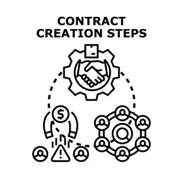 Contract creation steps forming business agreement process Stock Illustration