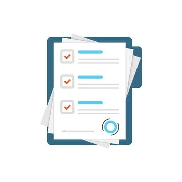 Contract document icon in flat style. Report with signature and approval stam Stockillustratie