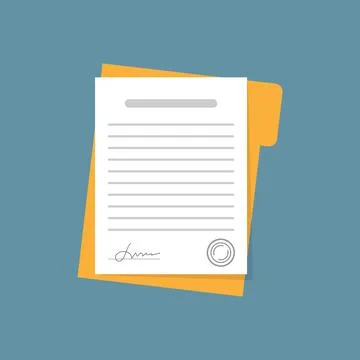 Contract document icon in flat style. Report with signature and approval stam Stockillustratie